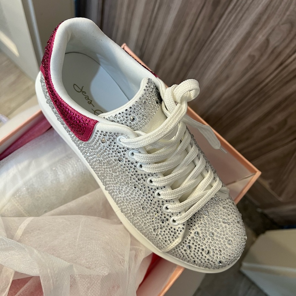 Jess Lea white & Pink crystal tennis shoes